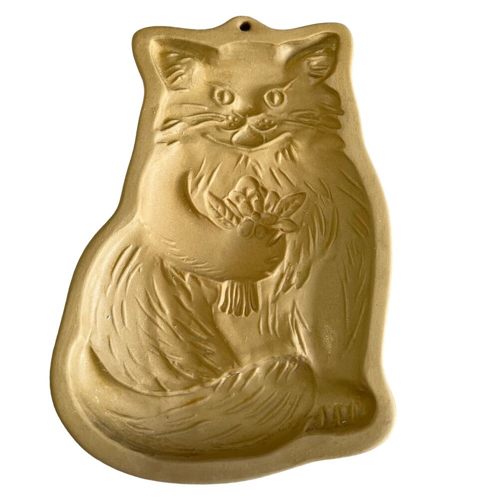 Brown Bag Cookie Art Cat Flowers Clay Stoneware Mold Vintage 1984